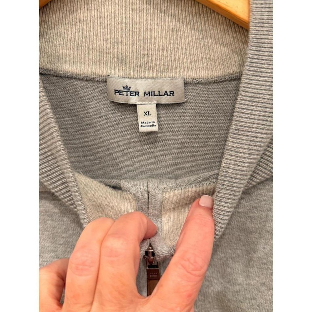 Peter Millar Mens Quarter Zip Sweater XL Heather Gray Pima Cotton Silk Cashmere - Picture 3 of 6